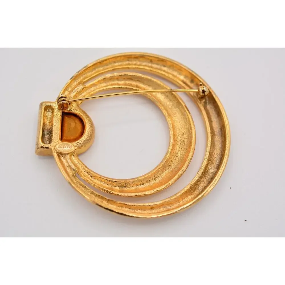 Craft Vintage Pin Brooch Rhinestone Crystal Gold Chunky Signed 1980s BinAT